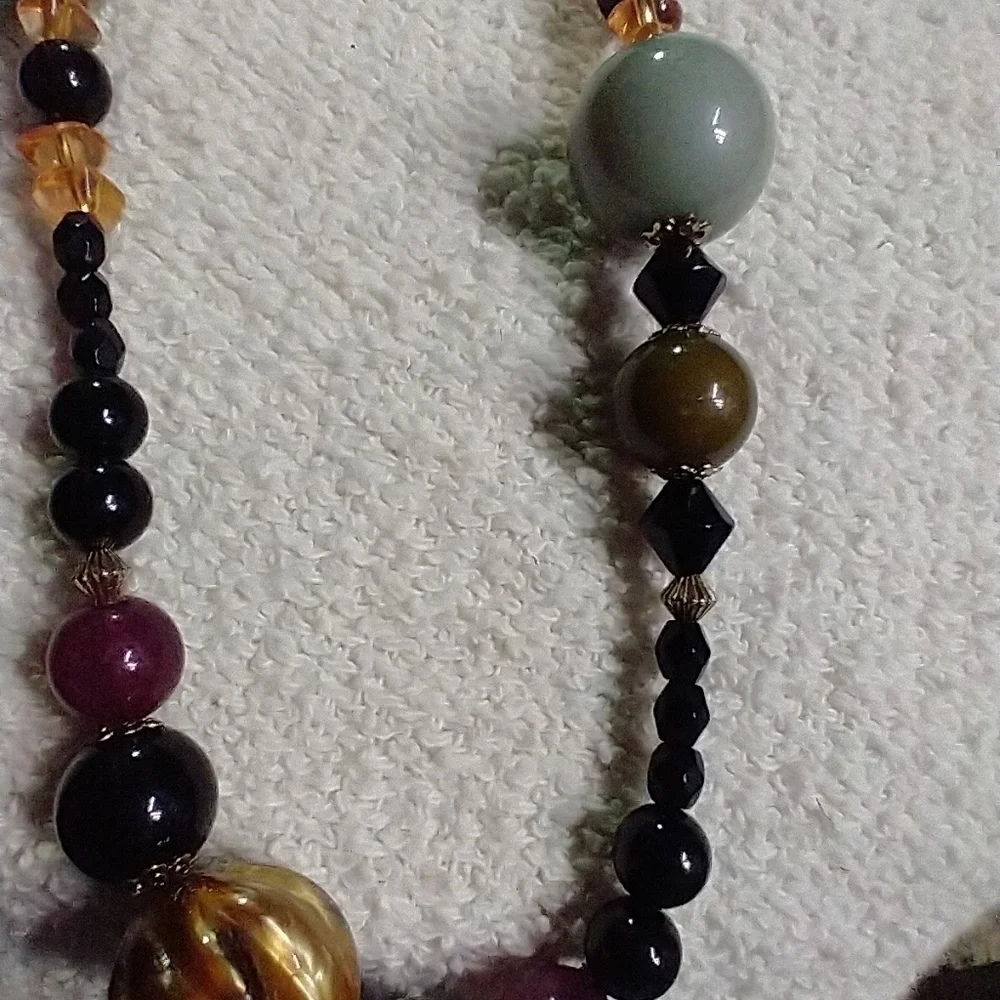 Multi color long beaded necklace